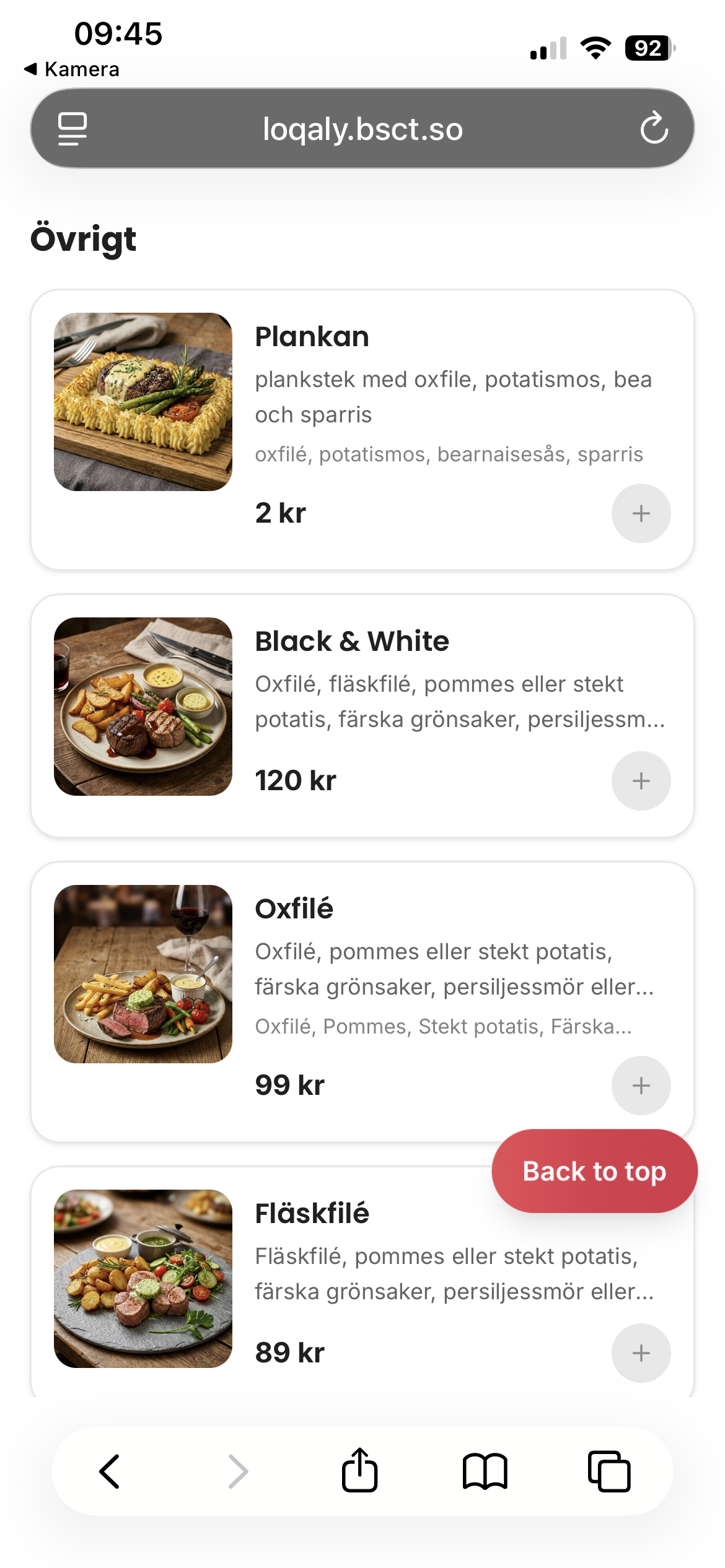 Digital restaurangmeny i mobilen